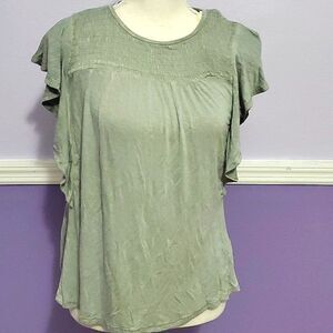 Rewind Aqua Stream Smocking Flutter Sleeves Flowy Boho Top S